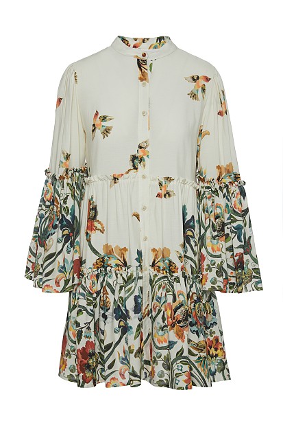 Rochie-cămașă scurtă cu print floral și volane