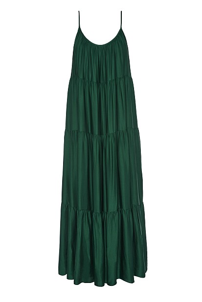 Maxi satin-look dress with ruffles