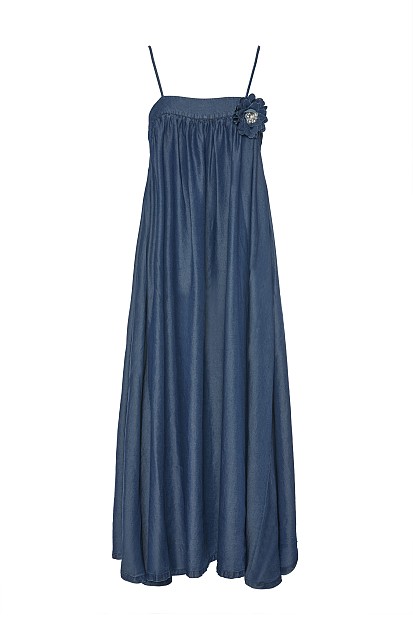 Maxi denim dress with flower