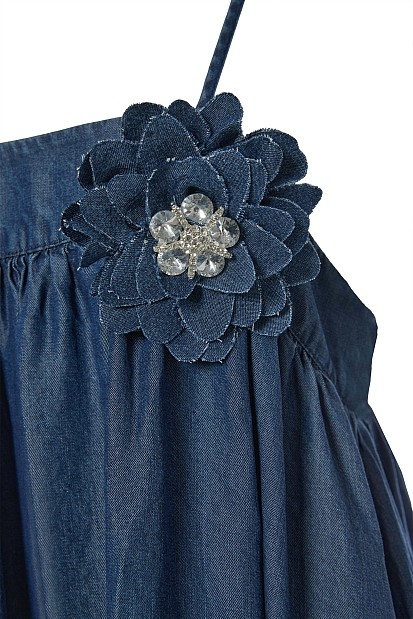 Maxi denim dress with flower