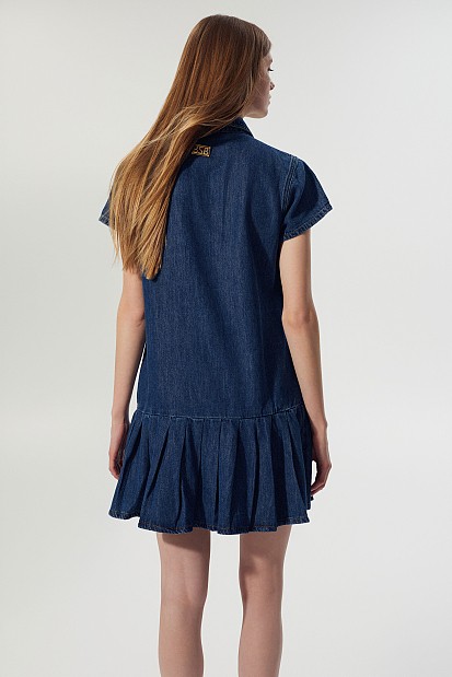 Mini denim pleated dress
