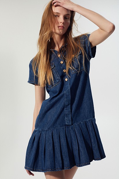 Mini denim pleated dress