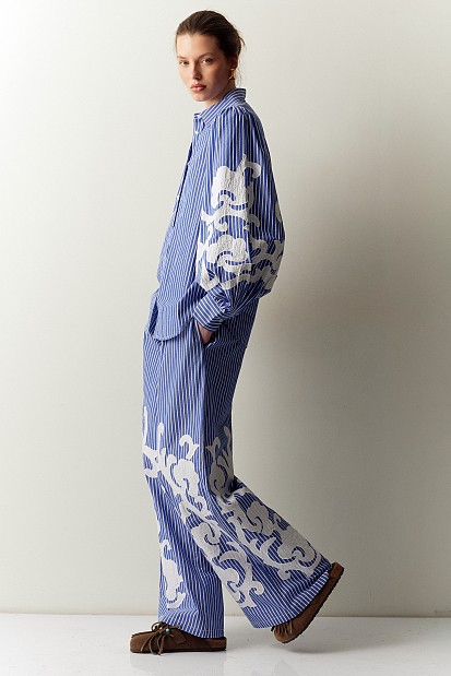 Striped embroidered trousers