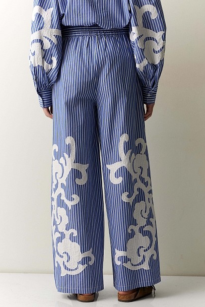 Striped embroidered trousers