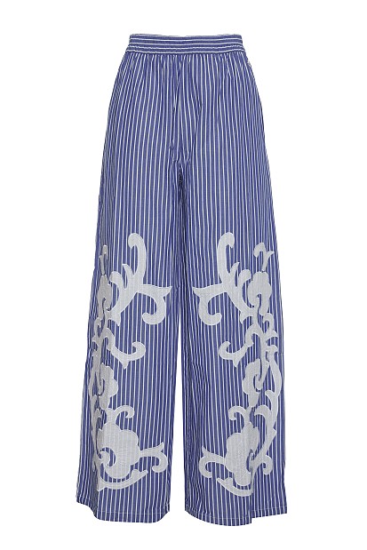 Striped embroidered trousers