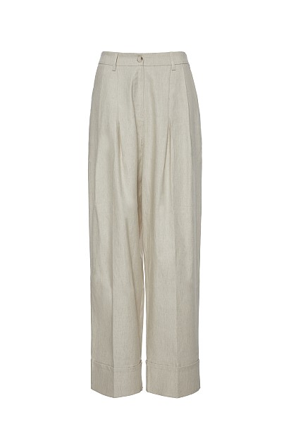 Trousers with pleats in linen texture