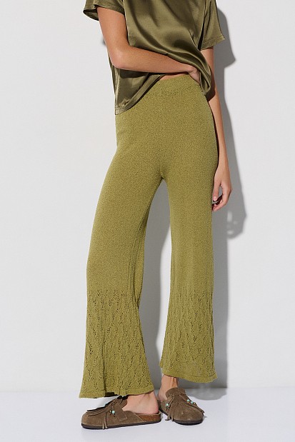 Knitted trousers with cut-work detailing