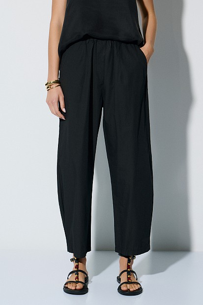 Pantalones de popelín de cintura alta