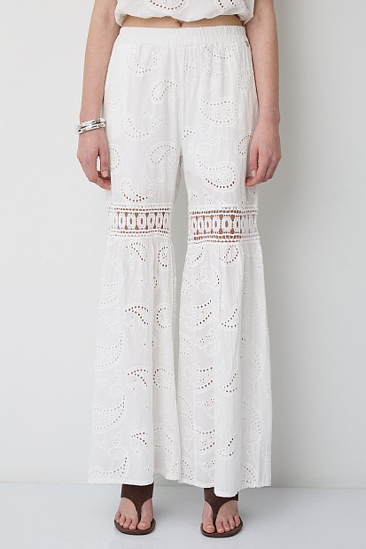 High-waisted broderie trousers