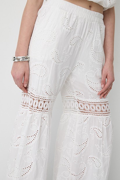 High-waisted broderie trousers