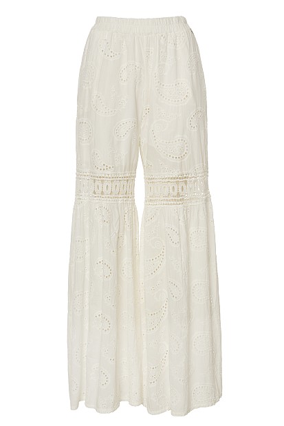 High-waisted broderie trousers