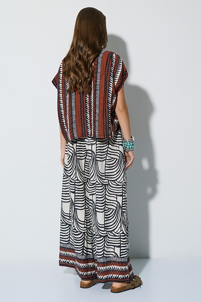 Printed linen wide-leg trouser