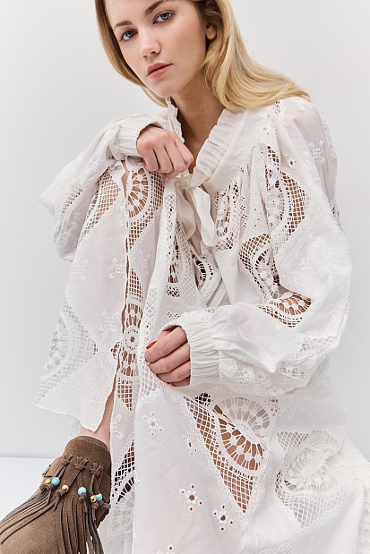 Midi asymmetric broderie skirt