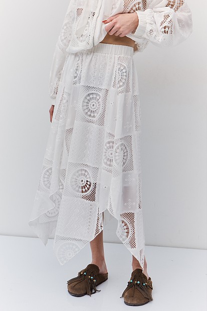 Midi asymmetric broderie skirt