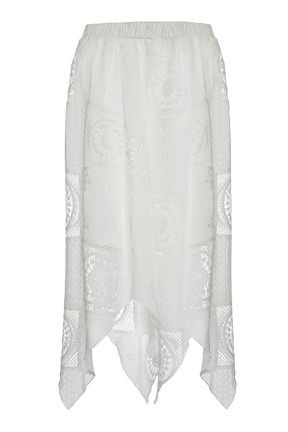Midi asymmetric broderie skirt