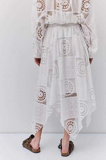 Midi asymmetric broderie skirt