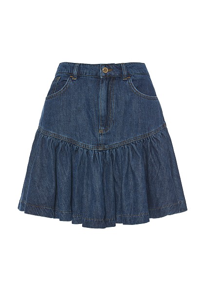 Mini denim skirt with pleats