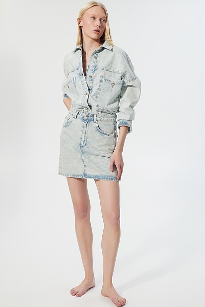 Mini denim skirt with rhinestones