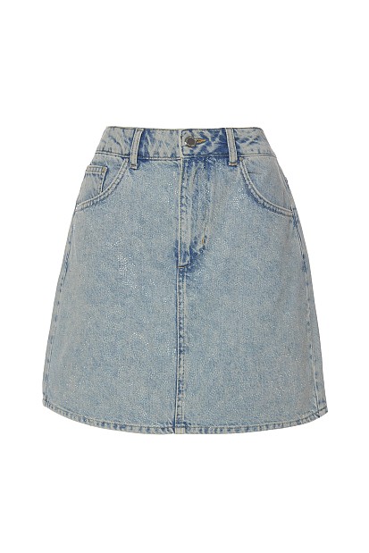 Mini denim skirt with rhinestones