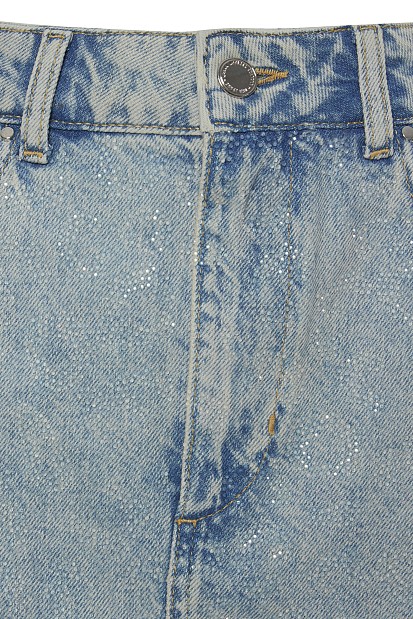 Mini denim skirt with rhinestones