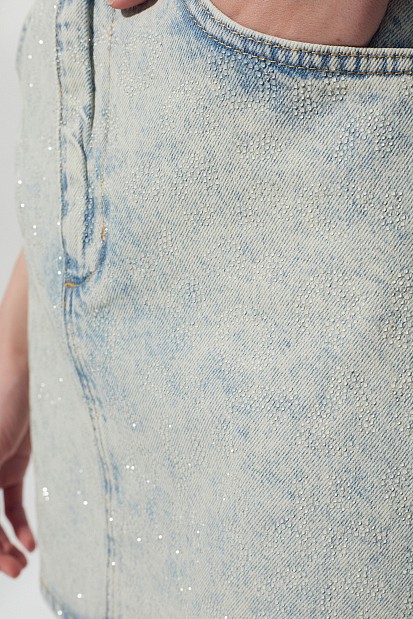 Mini denim skirt with rhinestones