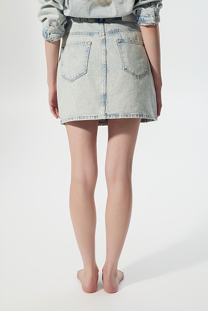 Mini denim skirt with rhinestones