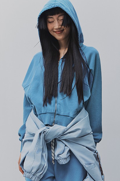 Cotton hooded cardigan