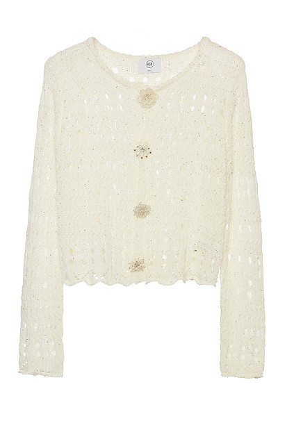 Cutwork knitted cardigan with jewel buttons