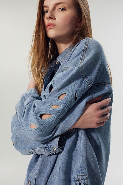 Denim overshirt with cut outs