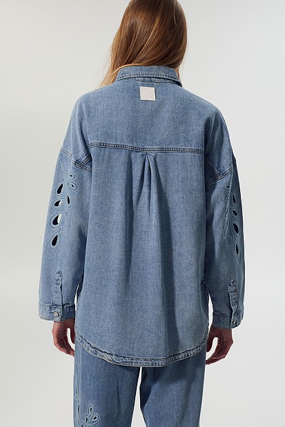 Denim overshirt with cut outs