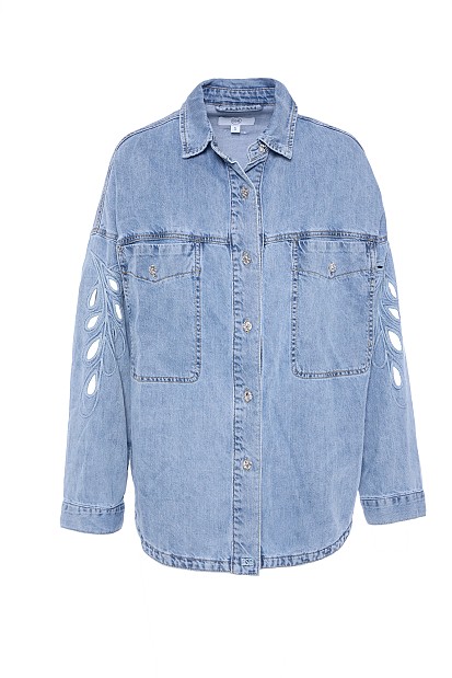 Denim overshirt with cut outs