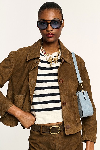 Suede bomber jacket with collar
