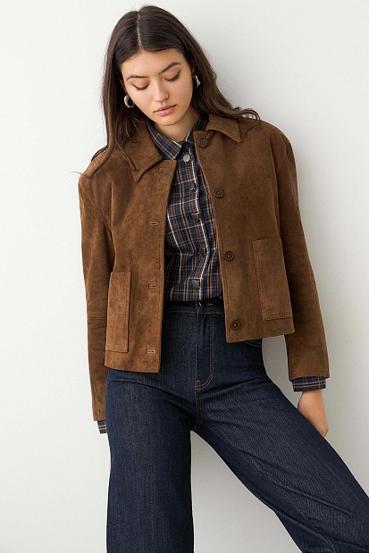 Suede bomber jacket with collar