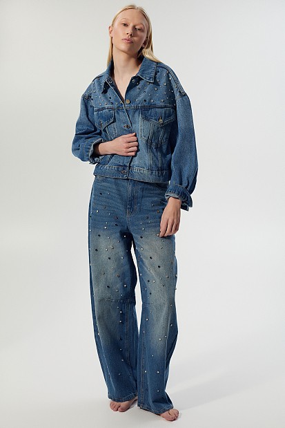Denim jacket with rhinestones