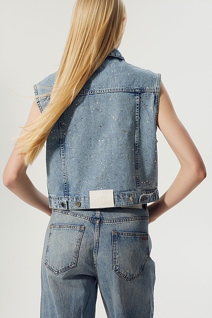 Denim vest with rhinestones