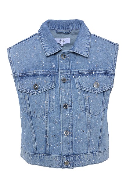 Denim vest with rhinestones