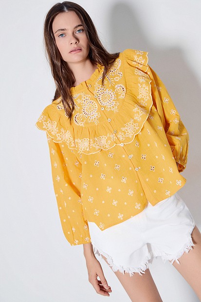 Cotton broderie shirt with ruffles