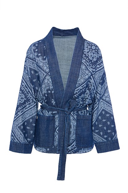 Denim printed kimono