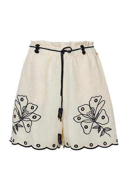 Pantalones cortos con cintura alta y detalles bordados