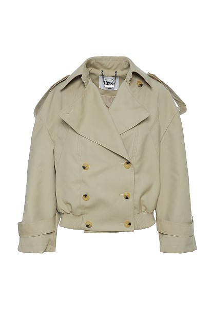 Short trench coat with elastic waistband