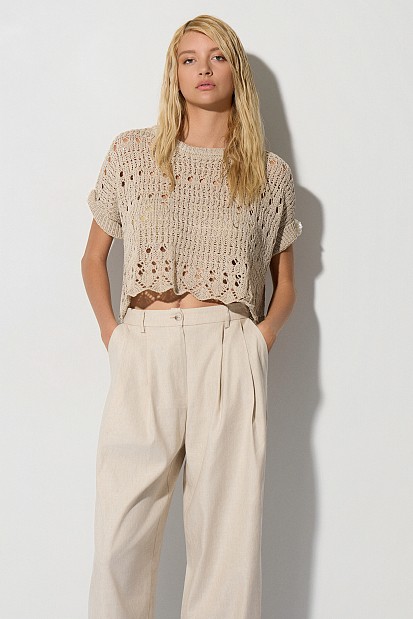 Cutwork shortsleeve sweater