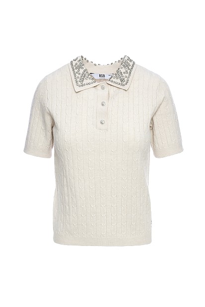 Short sleeves sweater with rhinestones