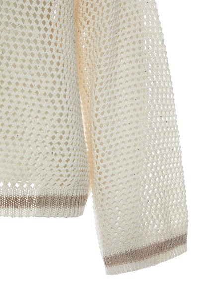 Cut work sweater with stripe