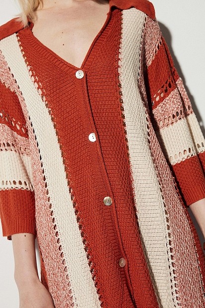 Striped knit set with cut work