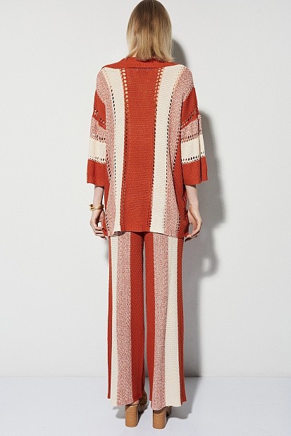 Striped knit set with cut work