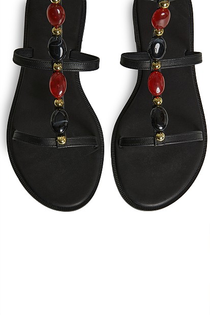 Leather sandal with decorative stones
