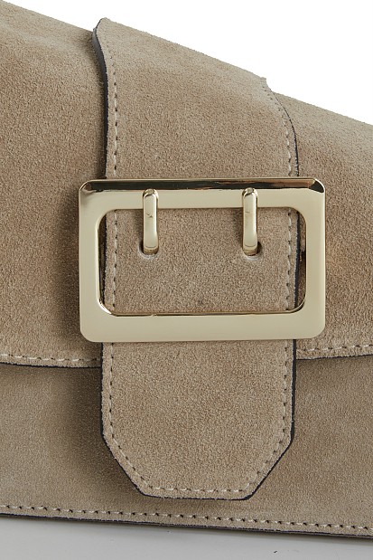 Suede shoulder bag with buckle