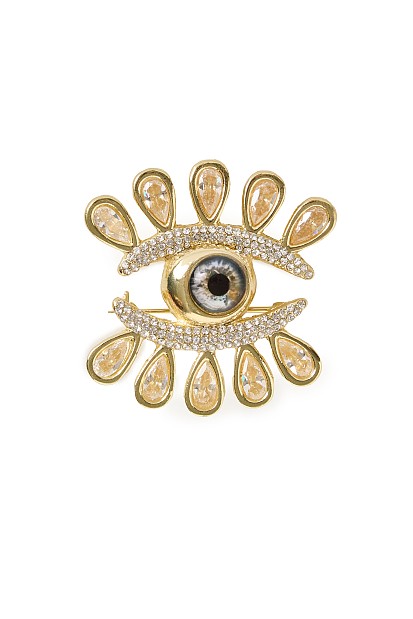 Eye-shape pin with rhinestones