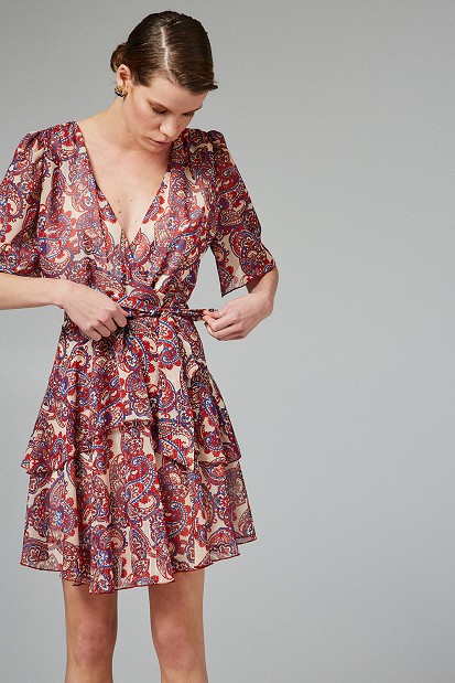 Keyhole printed dress with frills