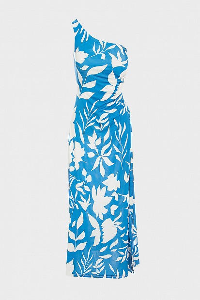 One shoulder cut out printed dress